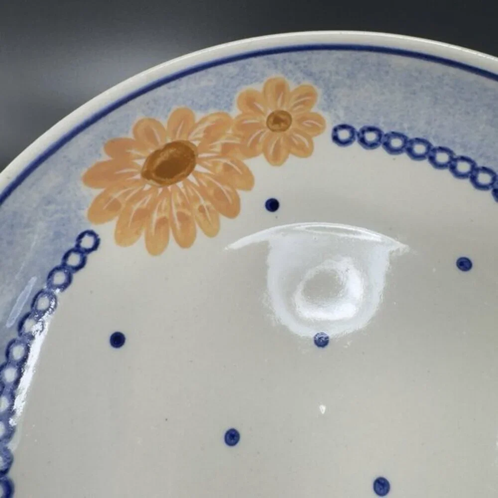 Vintage‎ German Pottery Tray Dish Bowl With Handles Hand Made With Flower Design